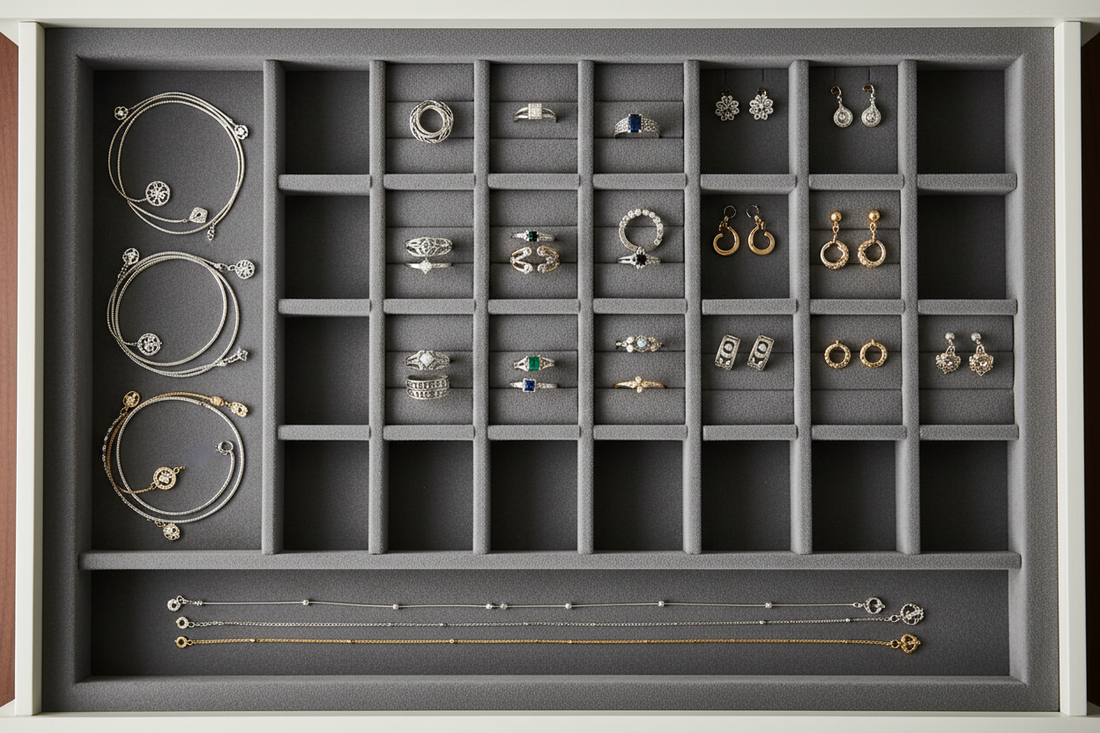 Well organised jewellery in a drawer