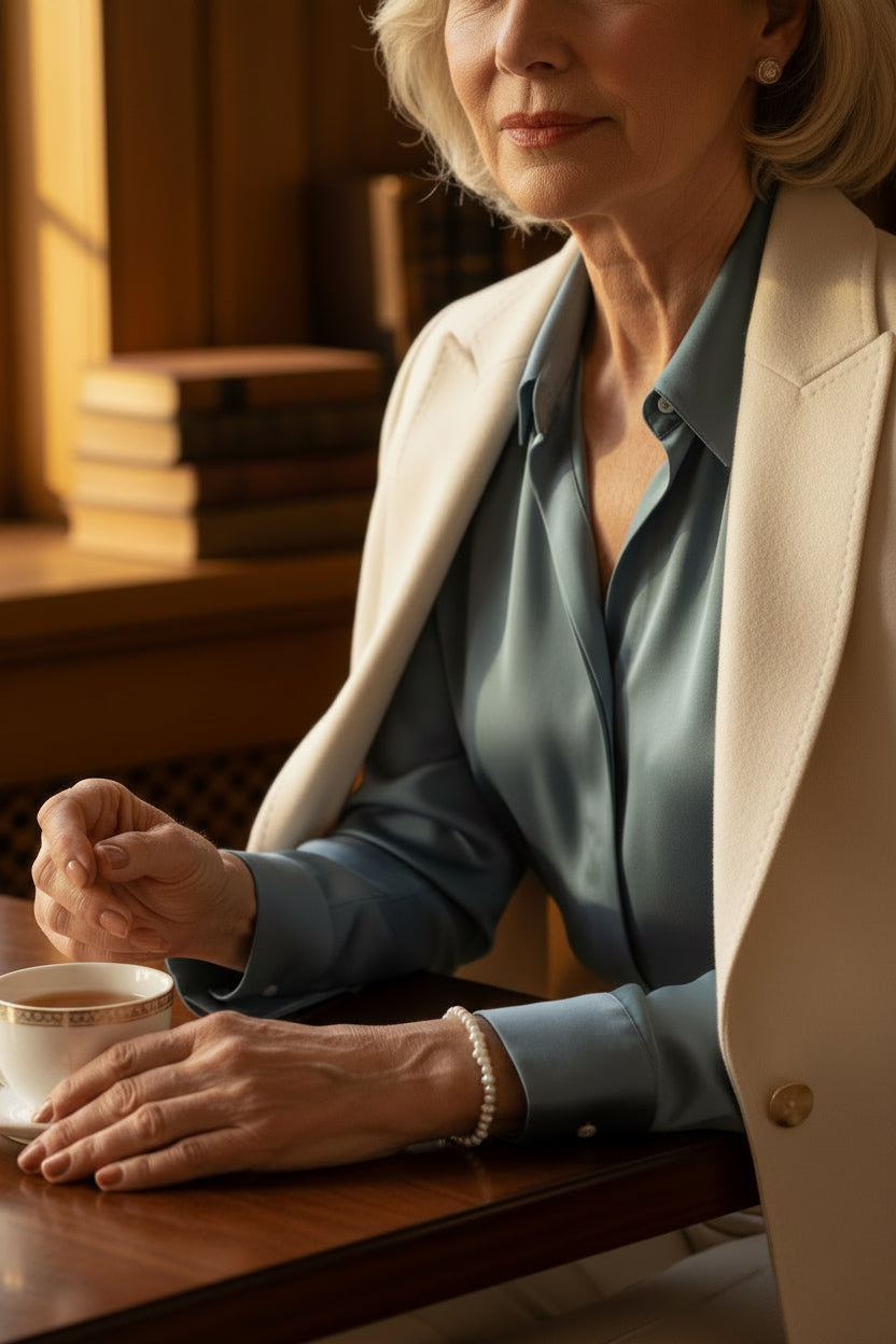 Elegant woman wearing a pearl bracelet 